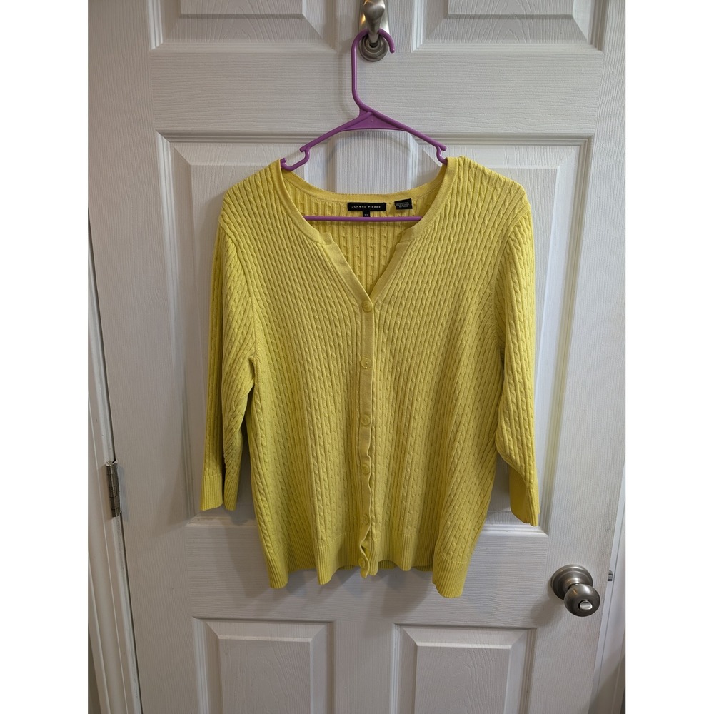 Jeanne Pierre Womens Yellow Cable Knit Button Front Cardigan 3/4 Sleeve- Size XL